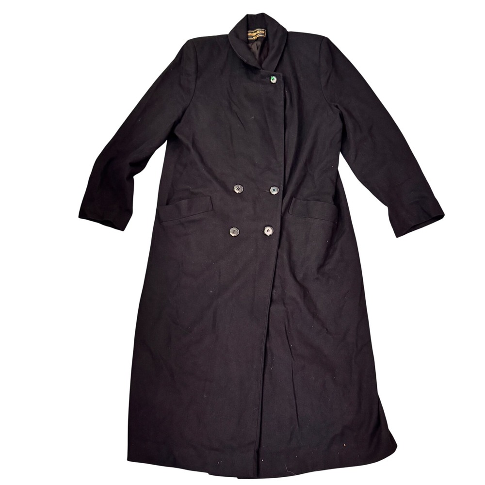 VTG Kristen Blake Wool Overcoat Duster Maxi Long Black Peacoat Size 12 USA Made